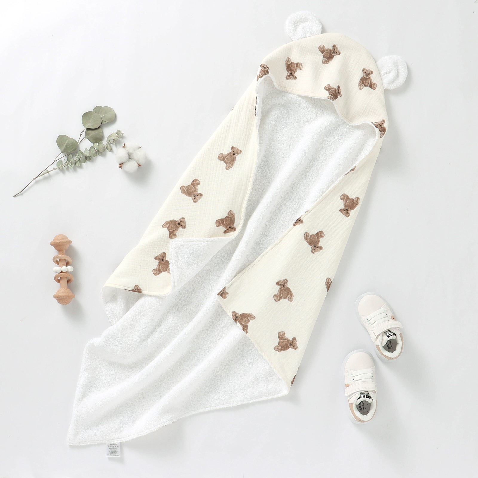 Little Teddy Bear Organic Cotton Muslin Hooded Baby Towel