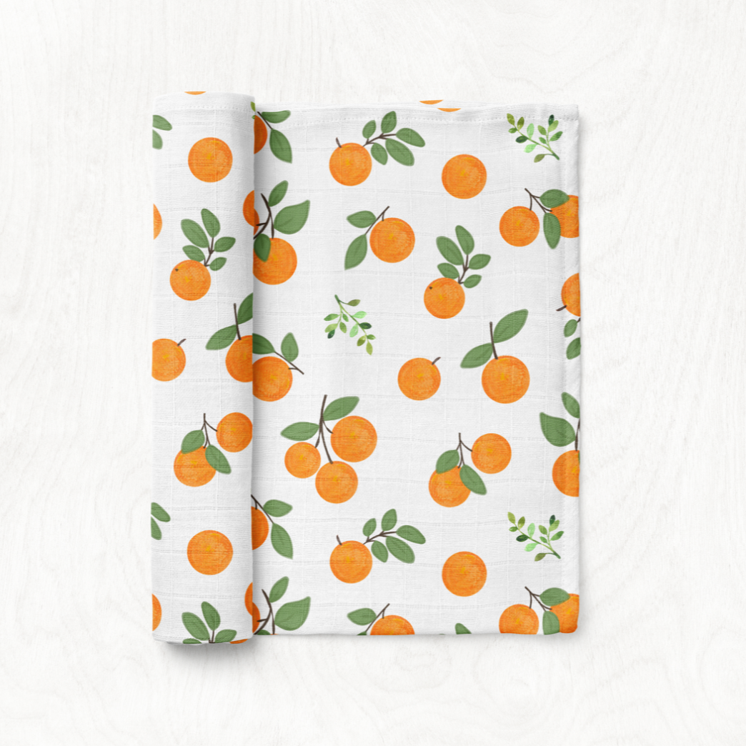 Silky Soft Organic Cotton & Bamboo Muslin Swaddle Blanket - Clementines