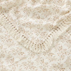 Neutral Floral Organic Cotton Muslin Tassel Swaddle Blanket