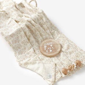 Neutral Floral Organic Cotton Muslin Swaddle Blanket