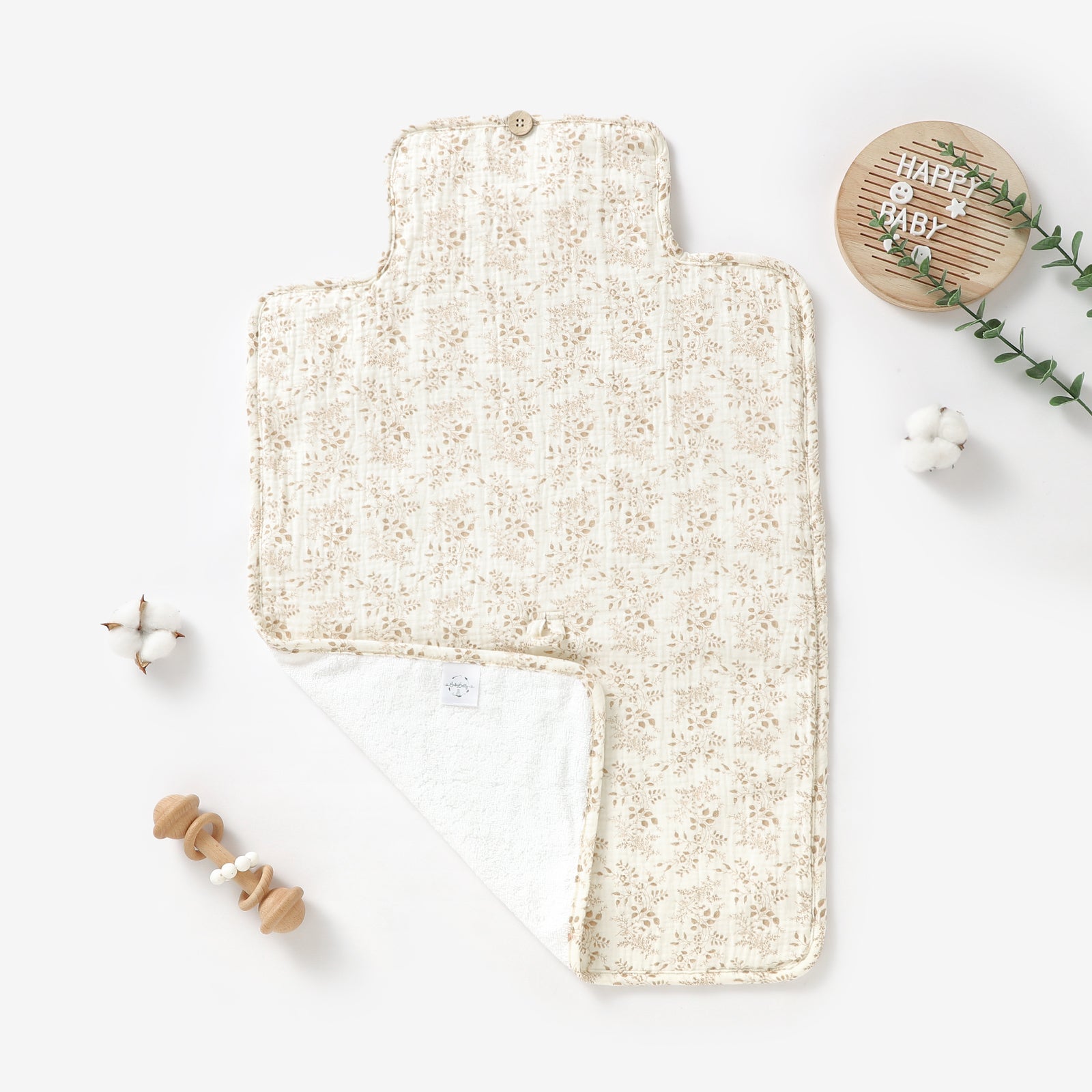 Organic Cotton Travel Changing Mat - Neutral Floral