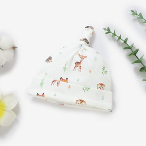 Organic Cotton Knotted Gown & Hat Set - Woodland Animals