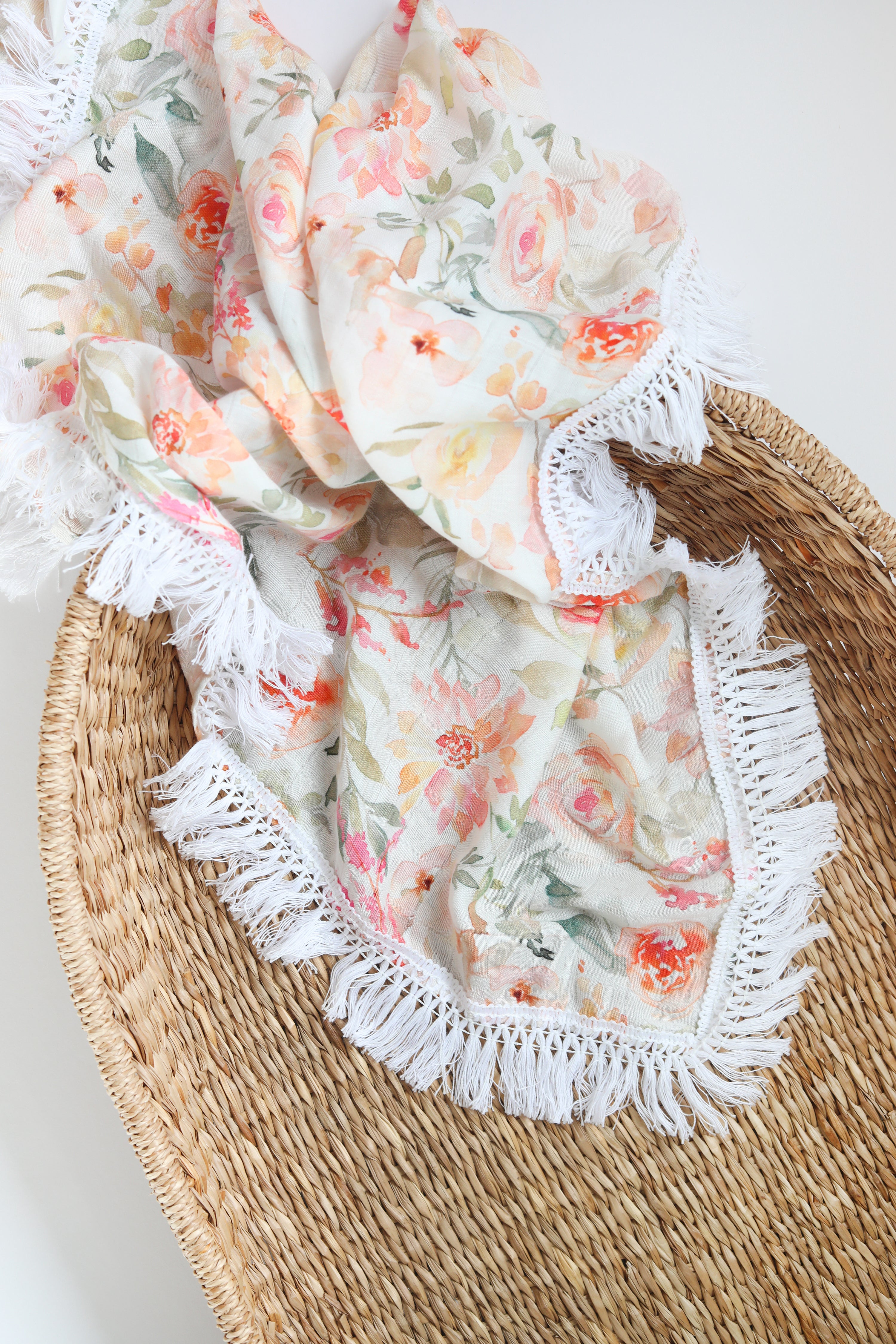 Rose Garden Organic Cotton & Bamboo Muslin Tassel Swaddle Blanket