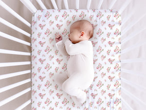 Organic Cotton & Bamboo Muslin Cot Bed Sheet - Rose Blossom