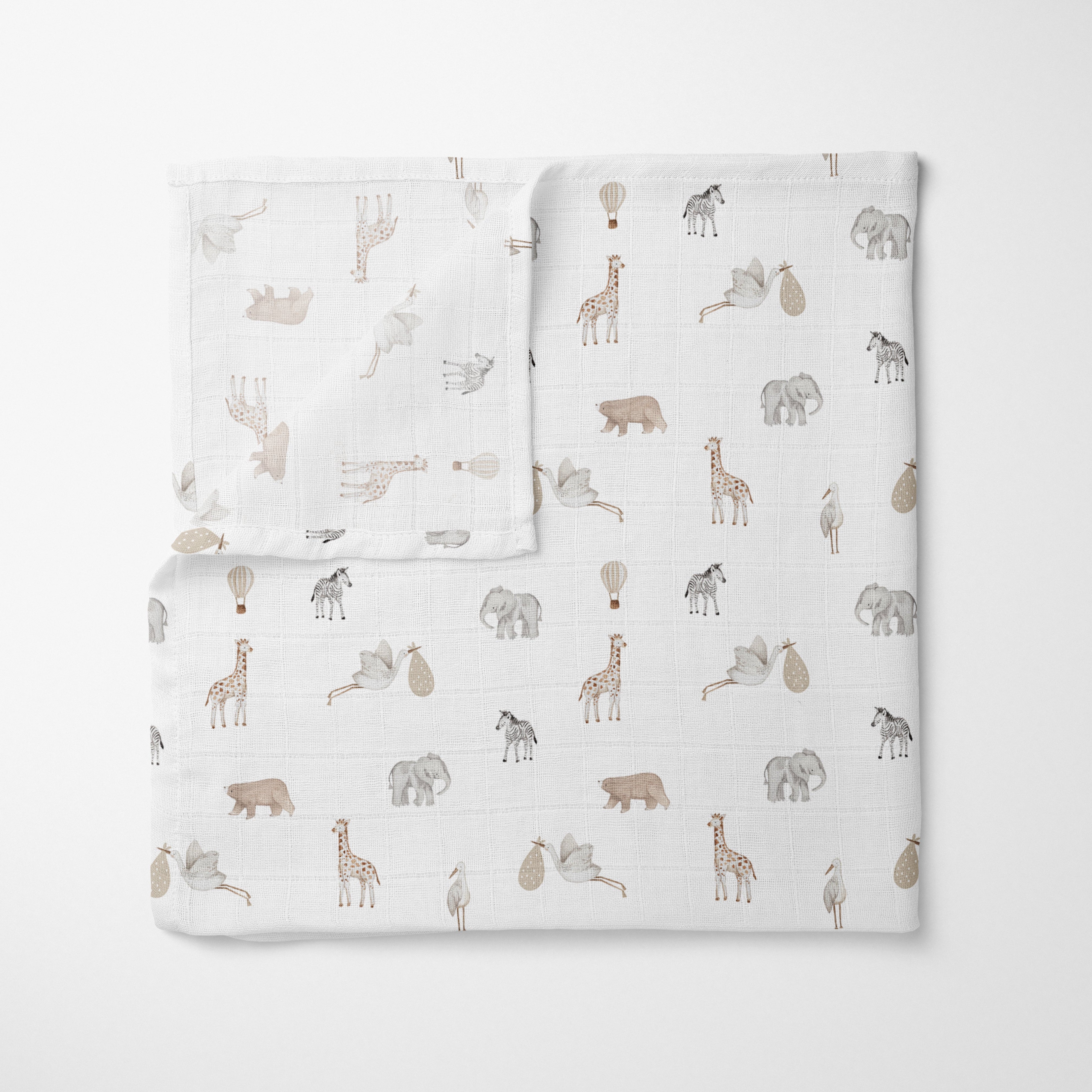 Muslin Cloth - Safari Animals & Stork