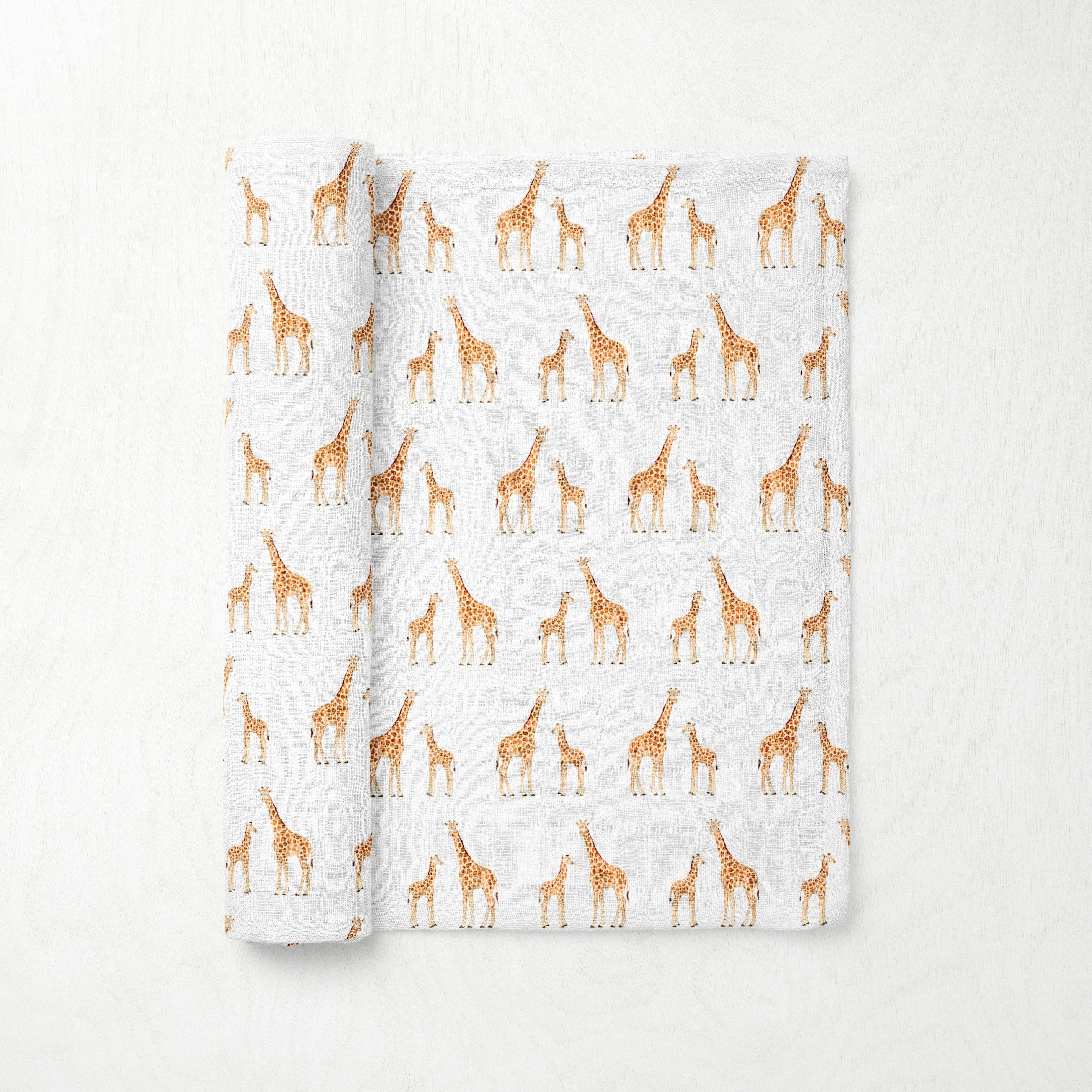 Silky Soft Organic Cotton & Bamboo Muslin Swaddle Blanket - Giraffes