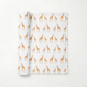 Silky Soft Organic Cotton & Bamboo Muslin Swaddle Blanket - Giraffes