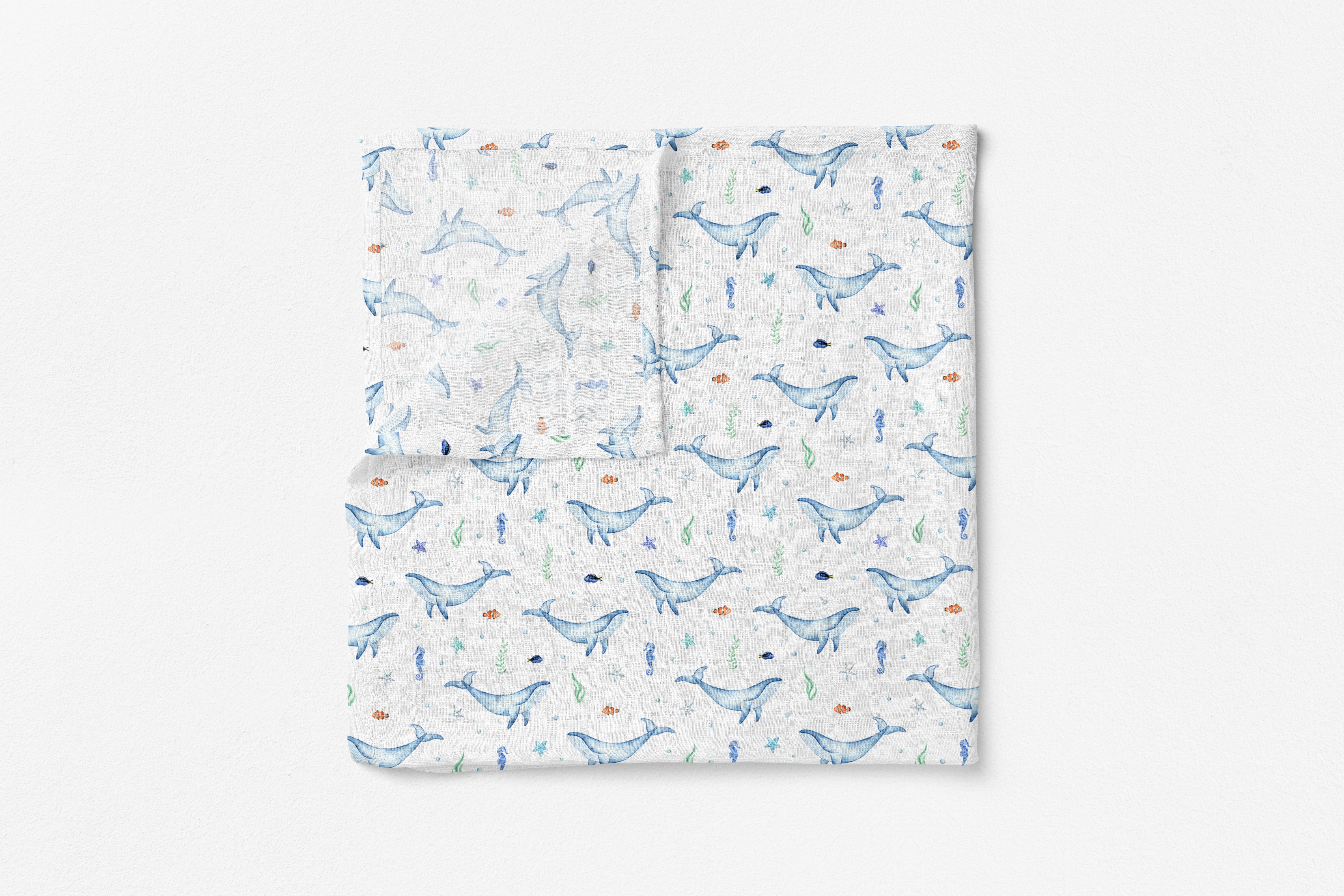 Silky Soft Organic Cotton & Bamboo Muslin Swaddle Blanket - Blue Whale