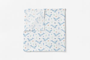 Silky Soft Organic Cotton & Bamboo Muslin Swaddle Blanket - Blue Whale