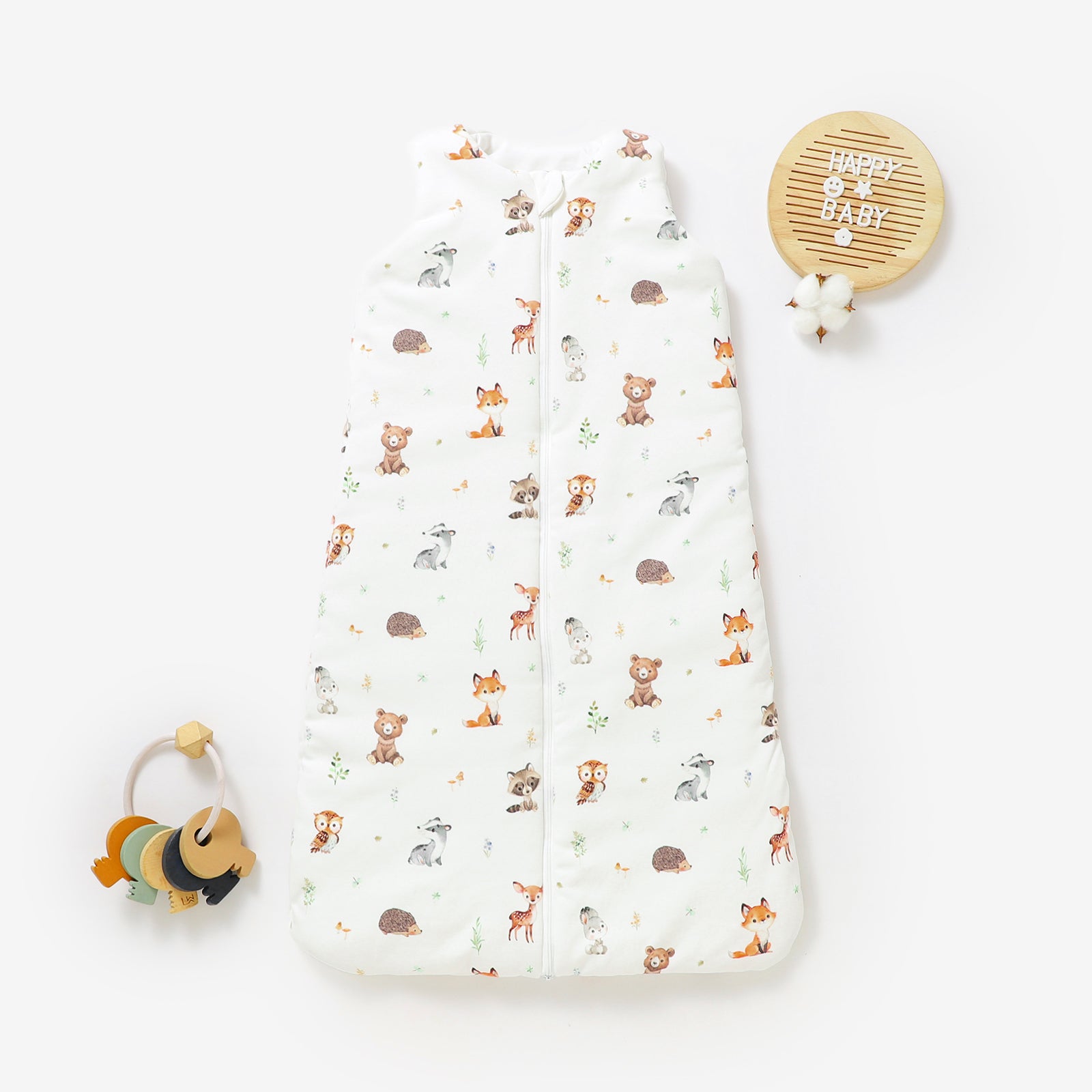 Organic Cotton Baby Sleeping Bag 3.5 Tog - Woodland Animals