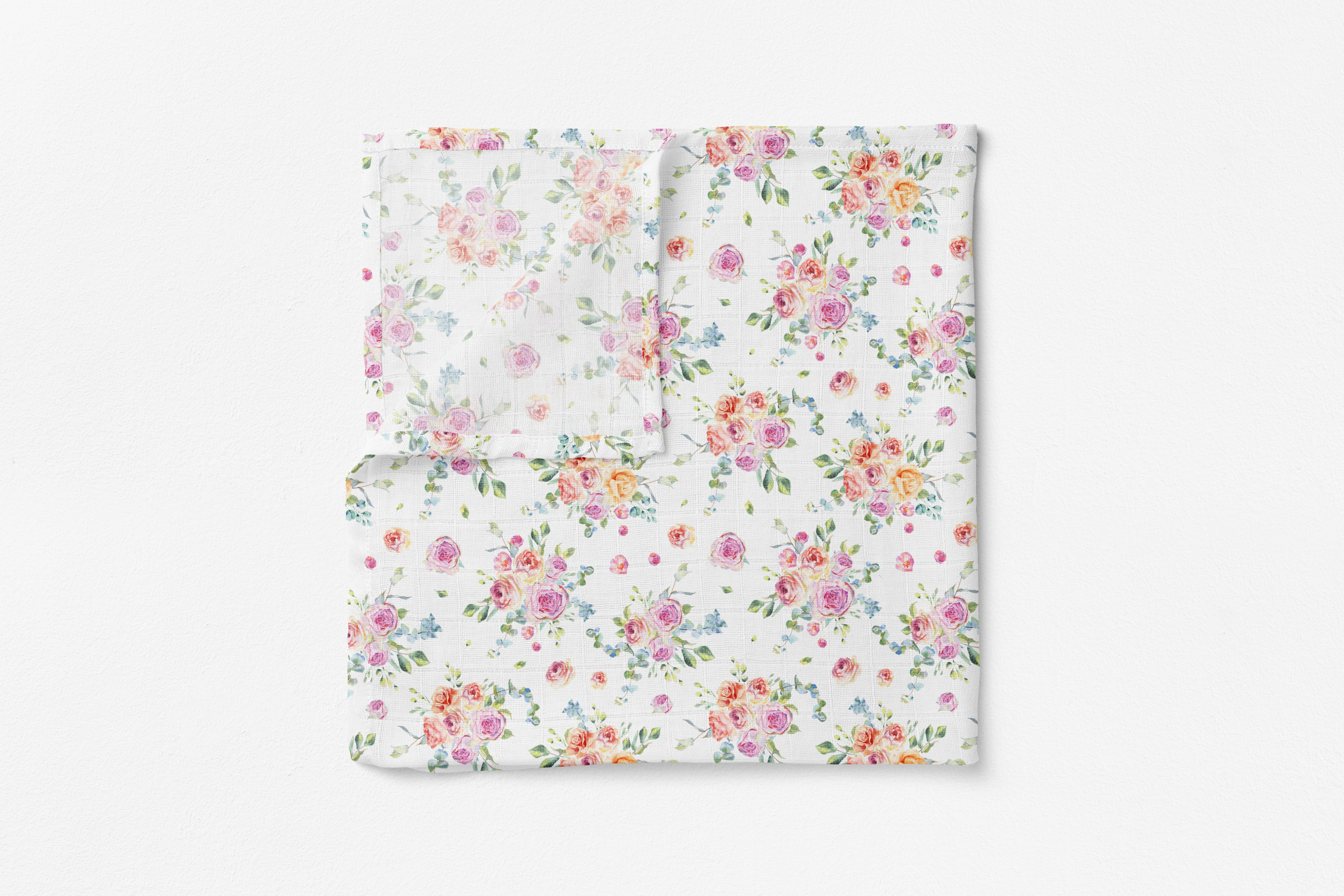 Silky Soft Organic Cotton & Bamboo Muslin Swaddle Blanket - Secret Rose Garden