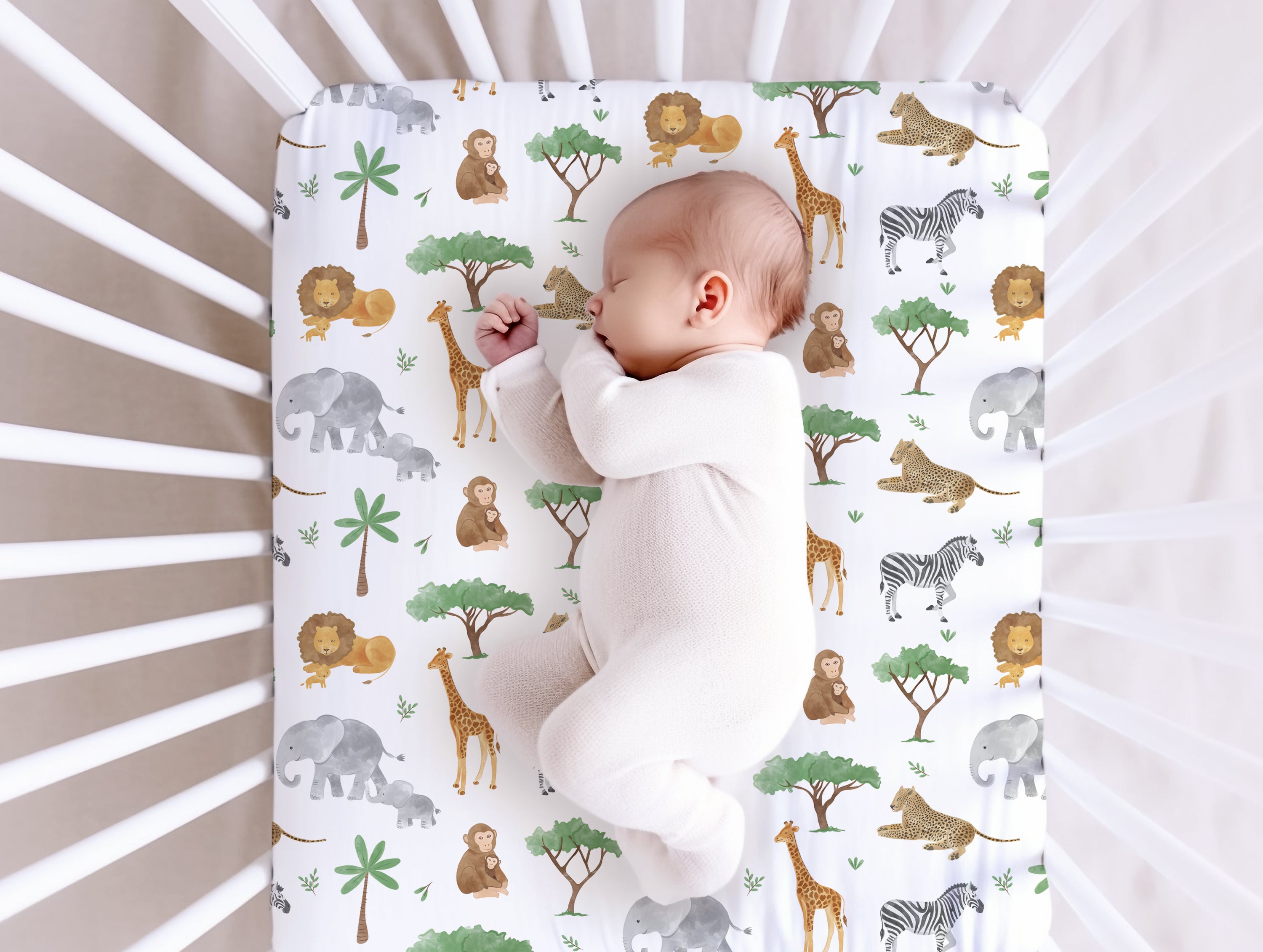 Organic Cotton & Bamboo Muslin Cot Bed Sheet - Safari Animals