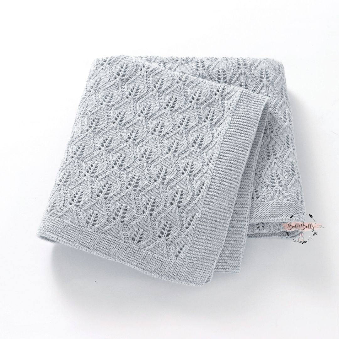 Organic Cotton Leaf Knitted Cellular Blanket - Grey