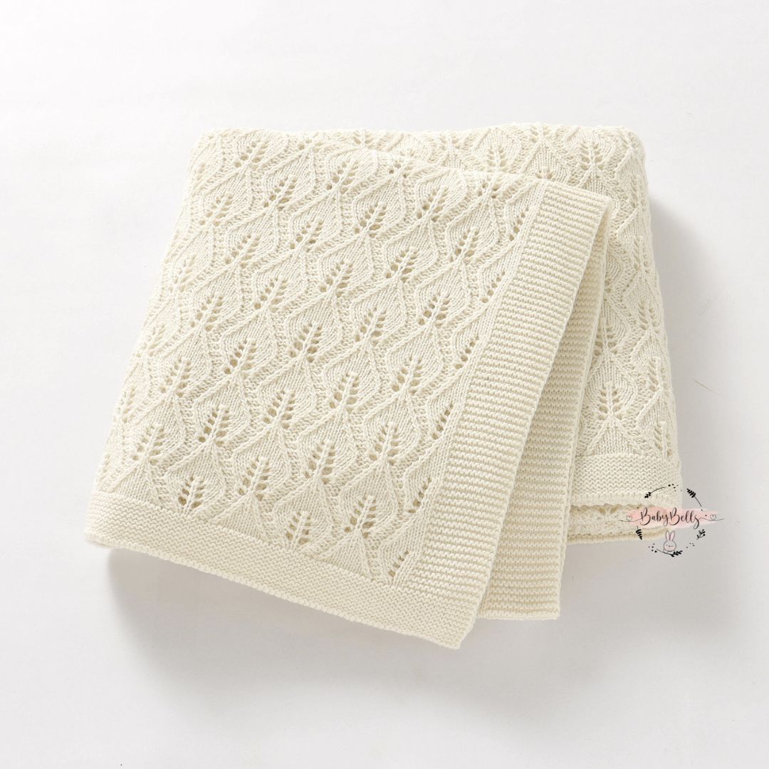 Organic Cotton Leaf Knitted Cellular Blanket - Cream