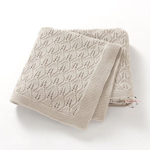 Organic Cotton Leaf Knitted Cellular Blanket - Beige