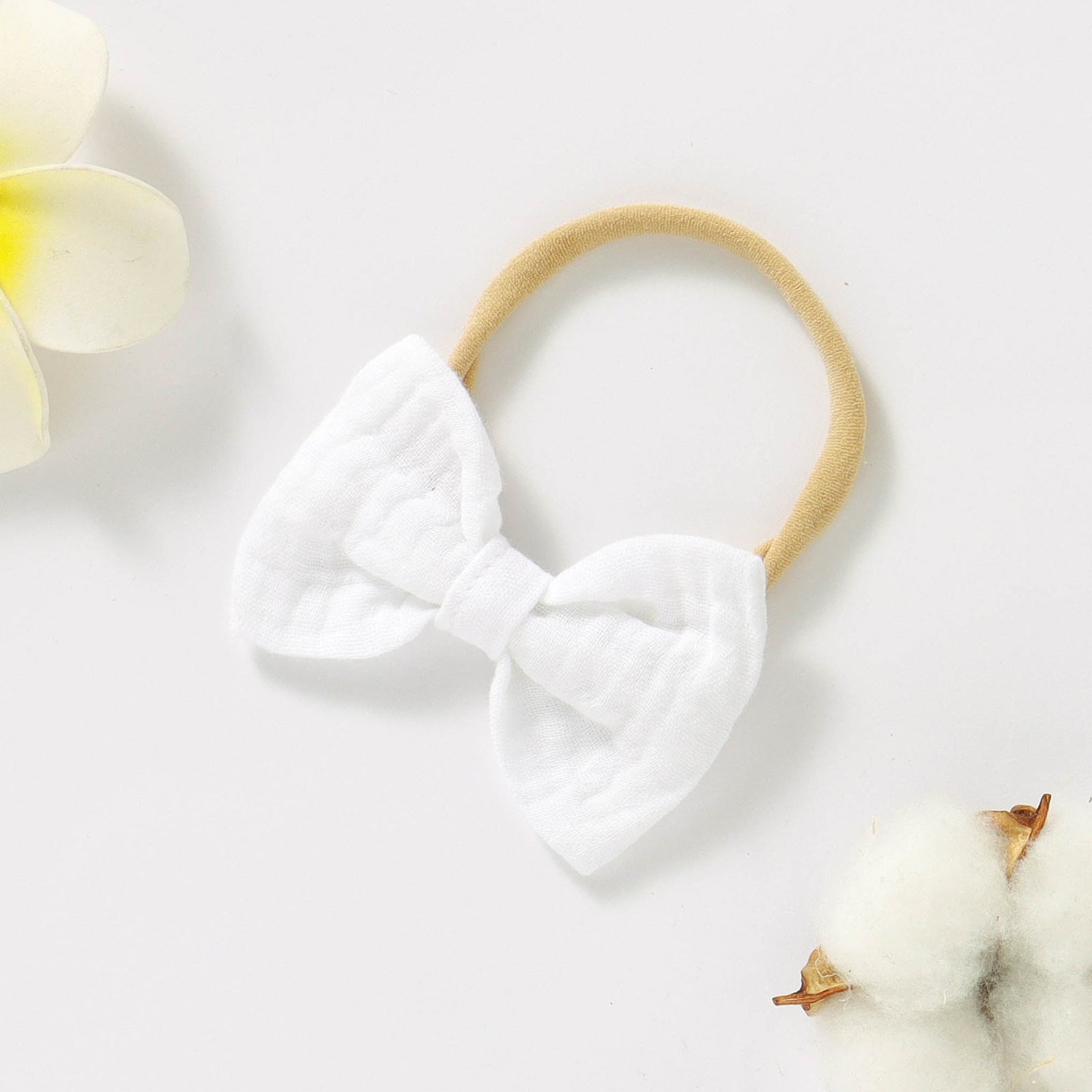 Organic Cotton Muslin Bow Headband - White