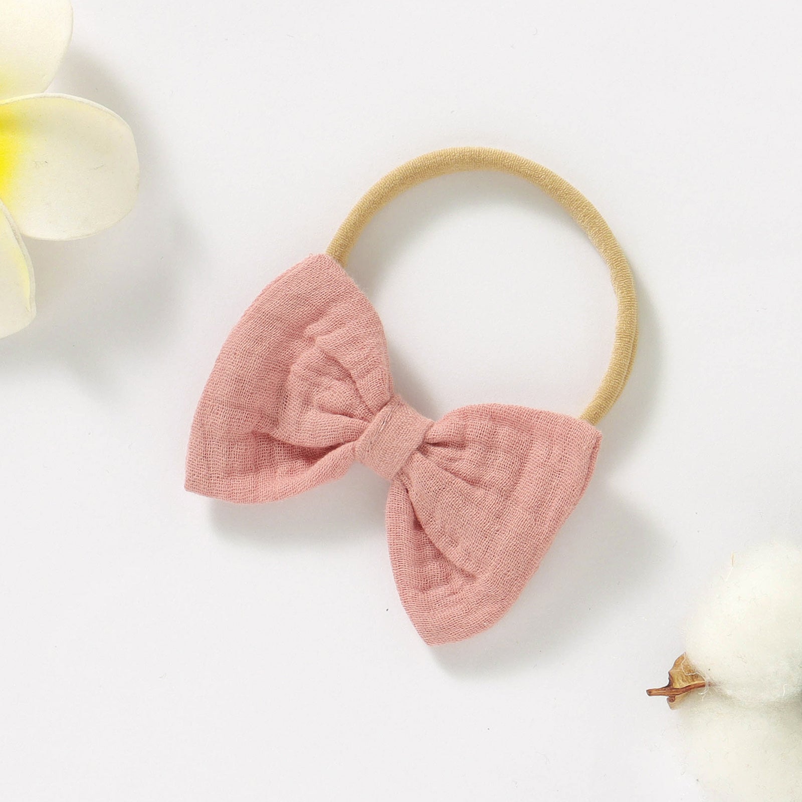 Organic Cotton Muslin Bow Headband - Dusty Pink