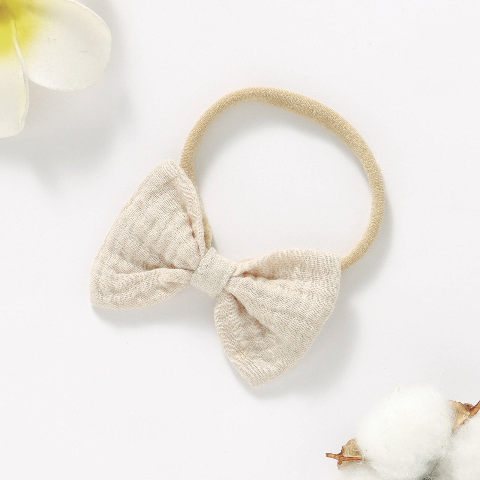 Organic Cotton Muslin Bow Headband - Oatmeal