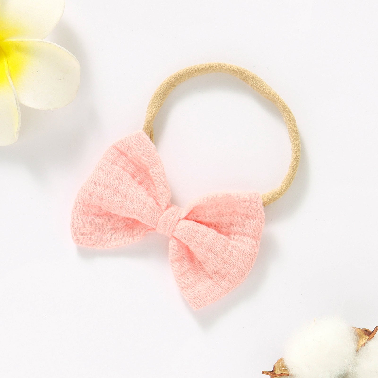 Organic Cotton Muslin Bow Headband - Soft Pink