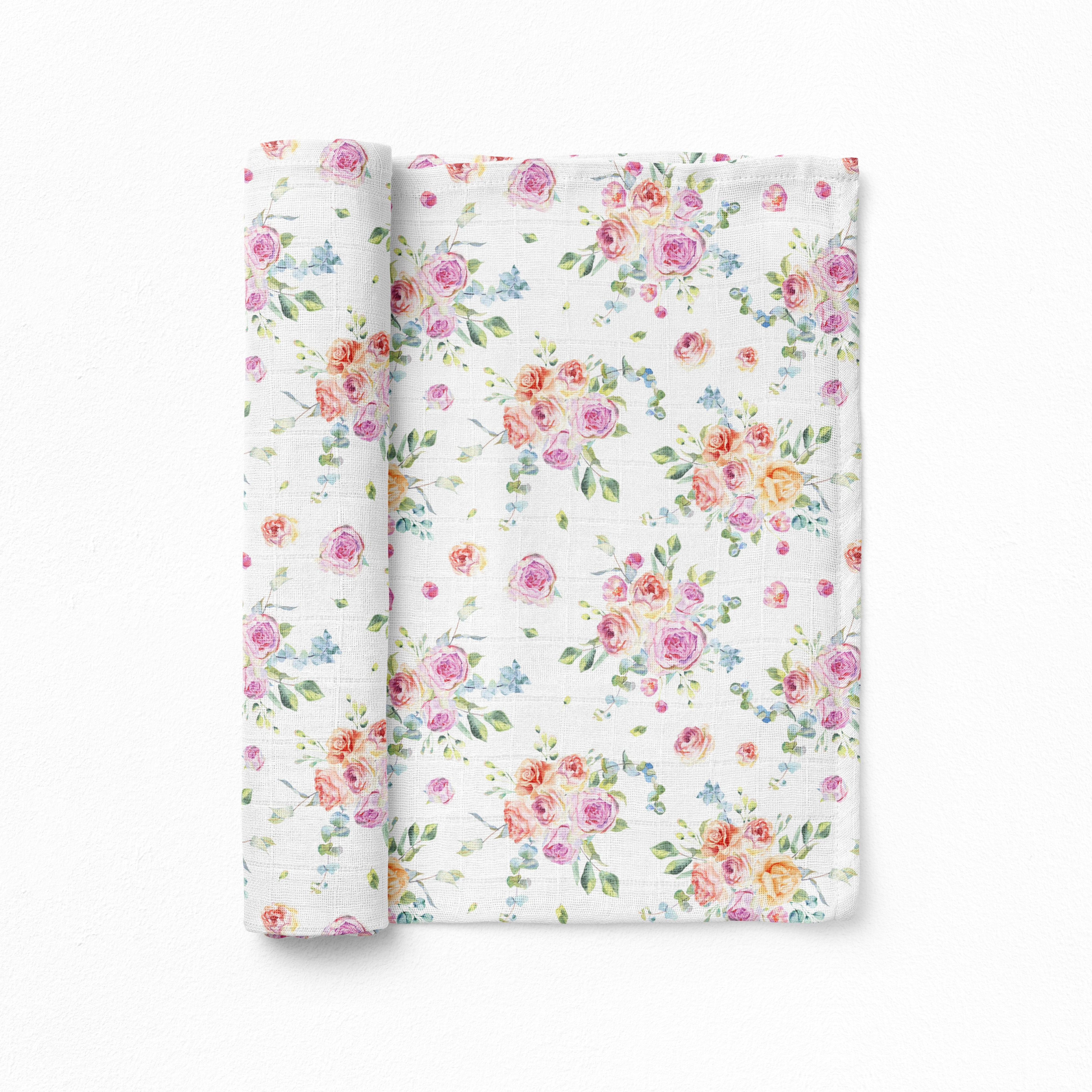 Silky Soft Organic Cotton & Bamboo Muslin Swaddle Blanket - Secret Rose Garden