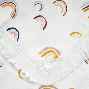 Rainbow Cotton Muslin Tassel Swaddle Blanket