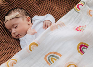 Modern Rainbow Cotton Muslin Swaddle Blanket