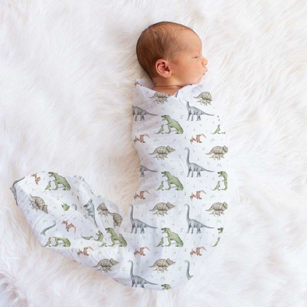 Dinosaur Muslin Swaddle Blanket