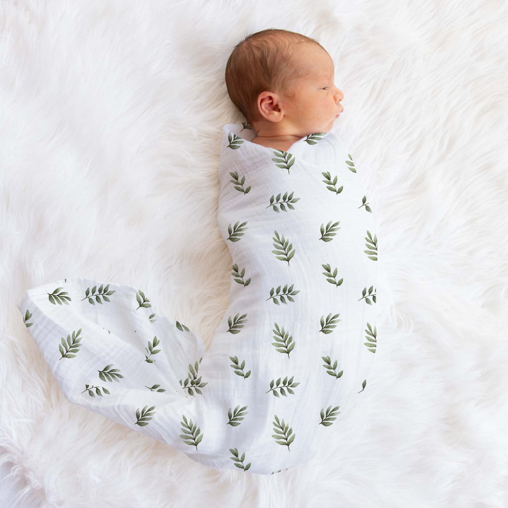Green Leaves Muslin Swaddle Blanket