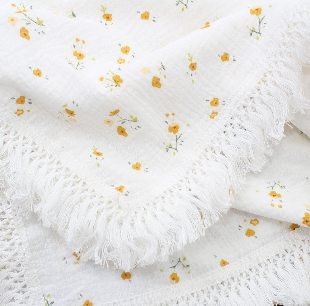 Buttercup Cotton Muslin Tassel Swaddle Blanket