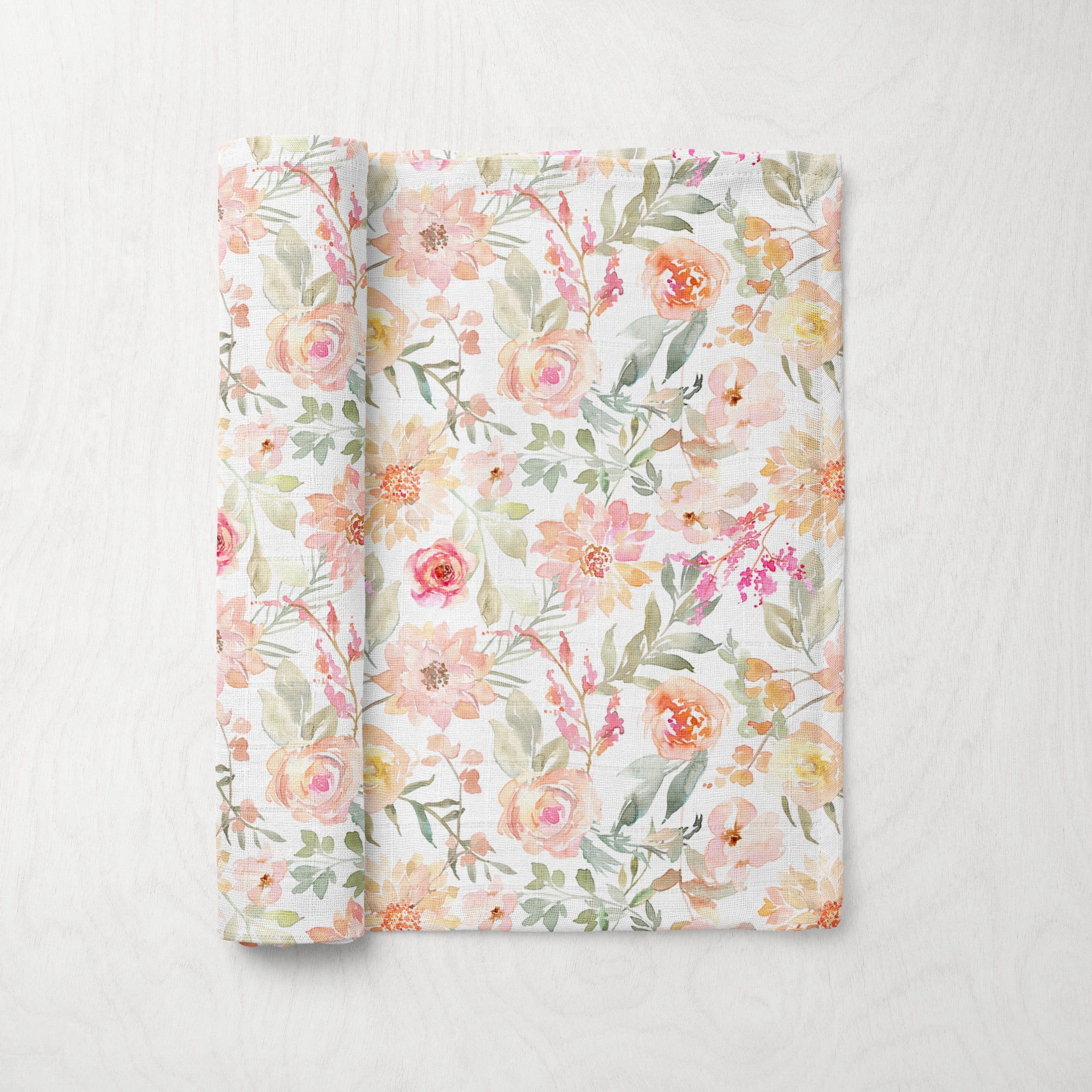 Silky Soft Organic Cotton & Bamboo Muslin Swaddle Blanket - Rose Garden