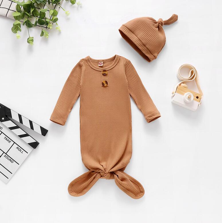 Knotted Gown & Hat Set - Fudge
