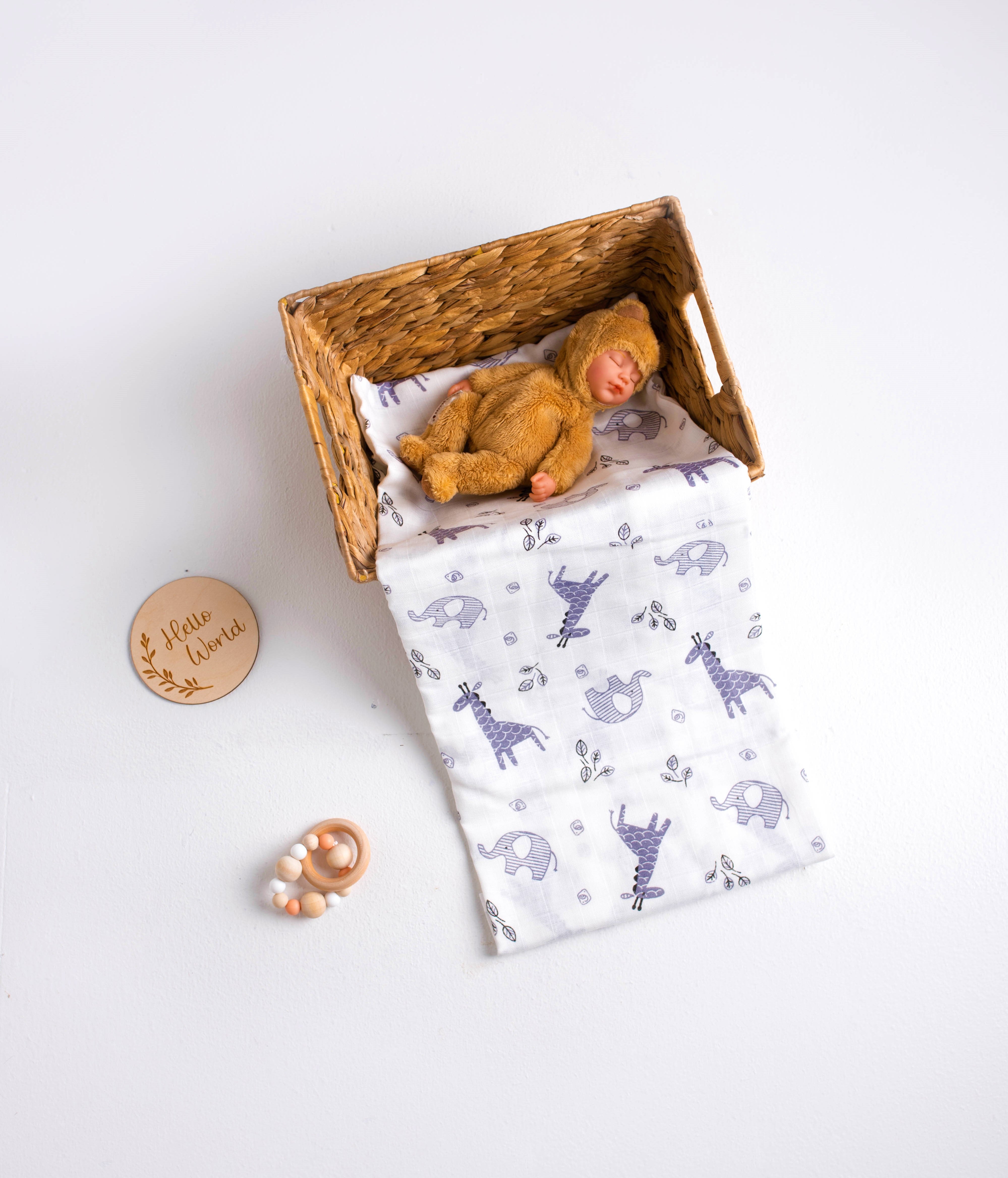 Giraffe & Elephant Cotton Muslin Swaddle Blanket