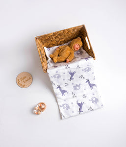 Giraffe & Elephant Cotton Muslin Swaddle Blanket