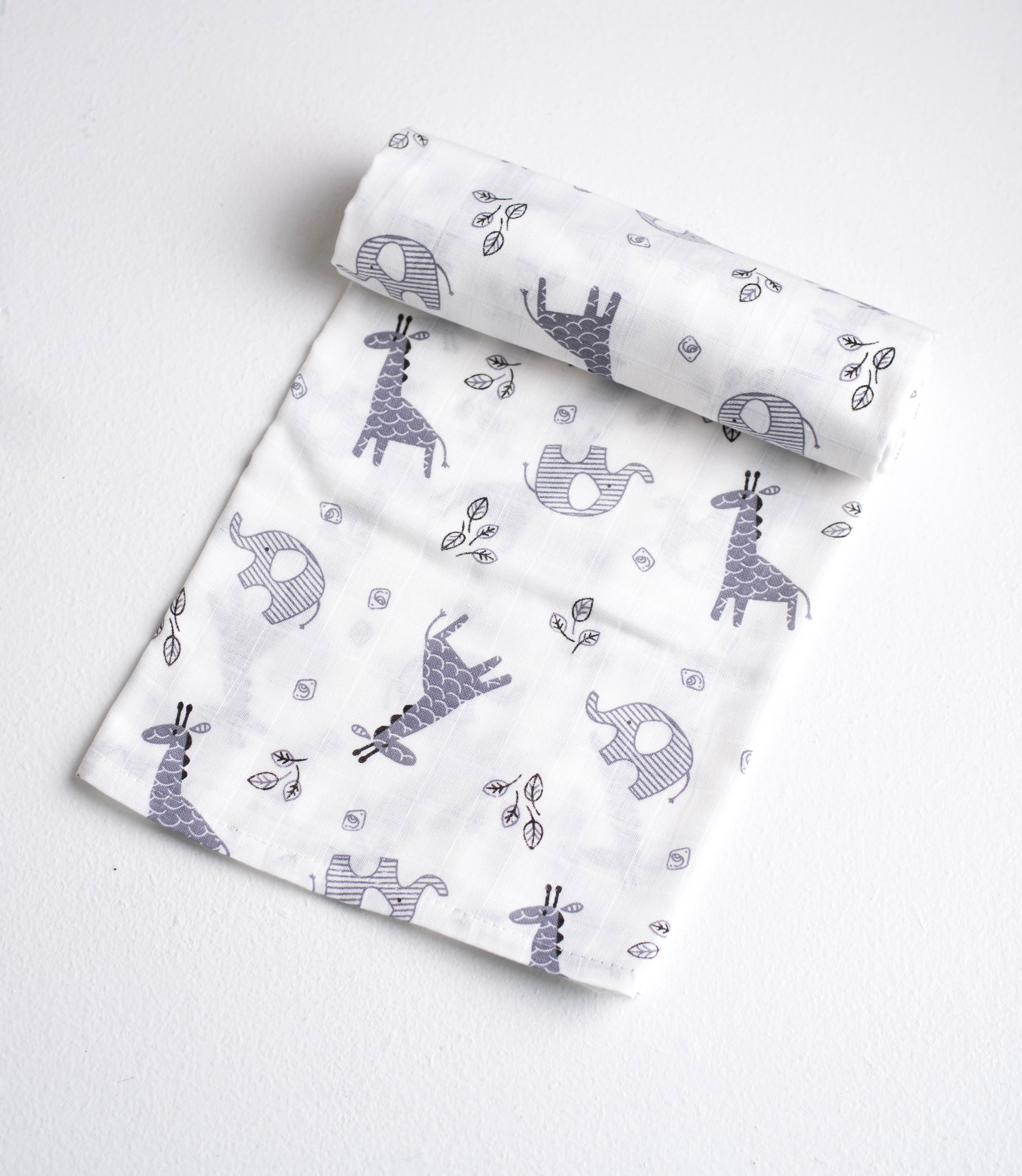 Giraffe & Elephant Cotton Muslin Swaddle Blanket