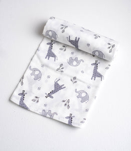 Giraffe & Elephant Cotton Muslin Swaddle Blanket