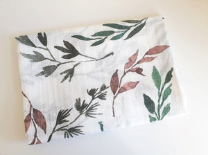 Leaf Cotton Muslin Swaddle Blanket