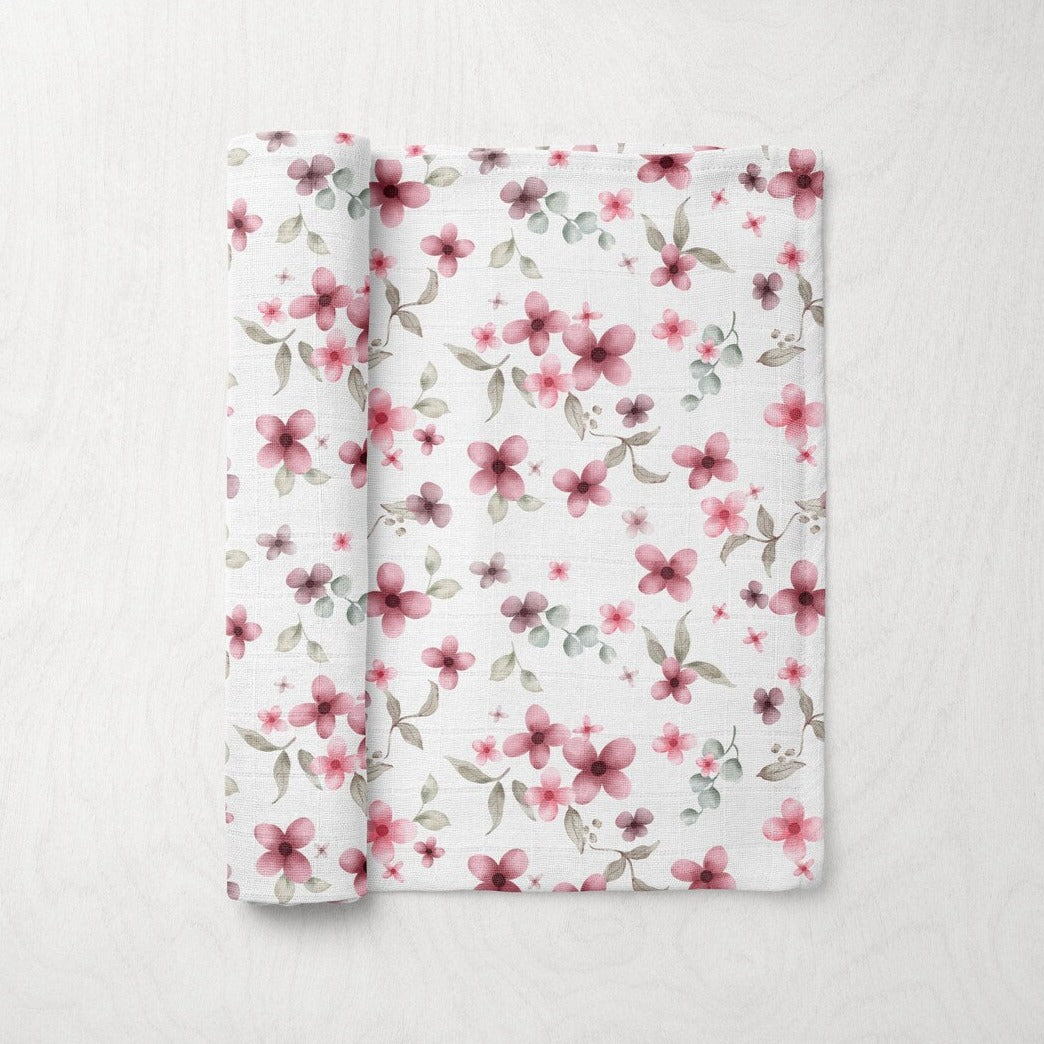 Silky Soft Organic Cotton & Bamboo Muslin Swaddle Blanket - Pink Wildflower