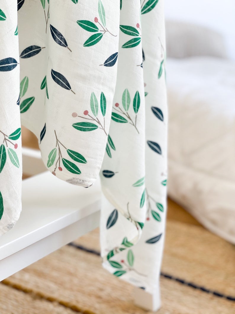 Gumnut Leaf Bamboo Muslin Swaddle Blanket