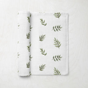 Green Leaves Neutral Muslin Swaddle Blanket