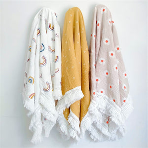 Rainbow Cotton Muslin Tassel Swaddle Blanket