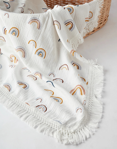 Rainbow Cotton Muslin Tassel Swaddle Blanket