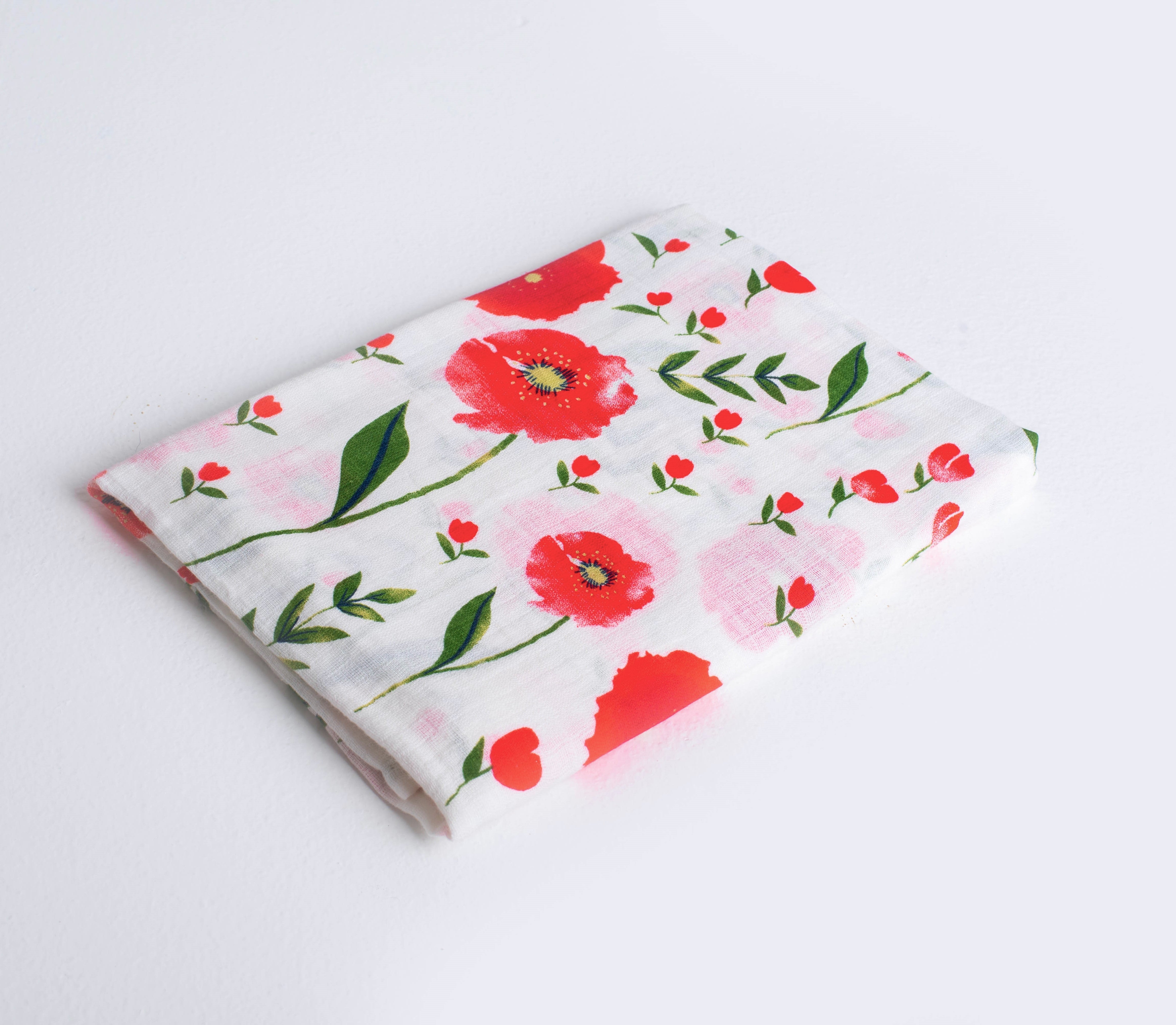 Red Poppy Cotton Muslin Swaddle Blanket